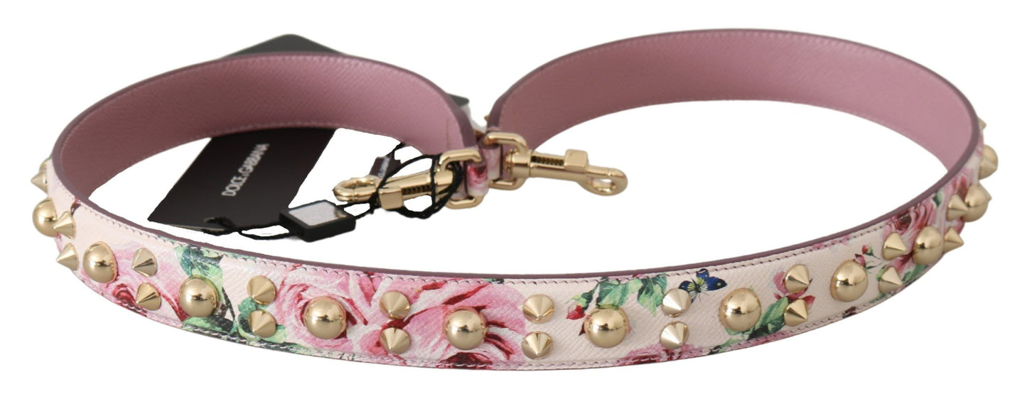 Dolce & Gabbana Schultergurt aus Leder mit Blumenmuster und Nieten in Rosa