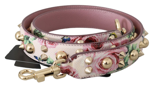 Dolce & Gabbana Schultergurt aus Leder mit Blumenmuster und Nieten in Rosa