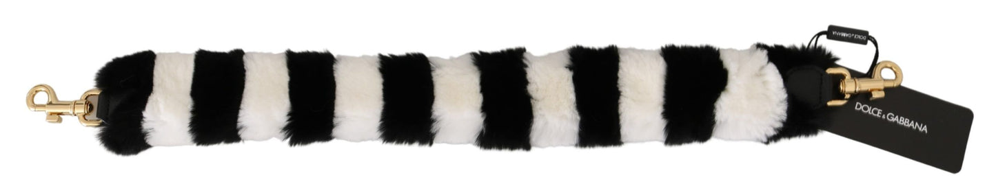 Dolce & Gabbana Schwarz-Weiß Lapin Pelz Accessoire Schultergurt