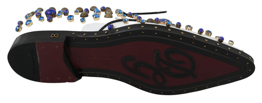 Dolce & Gabbana – Weiße Broque-Schuhe aus Leder mit Kristallen