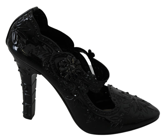 Dolce & Gabbana Schwarze CINDERELLA-Heels mit Blumen- und Kristallverzierung