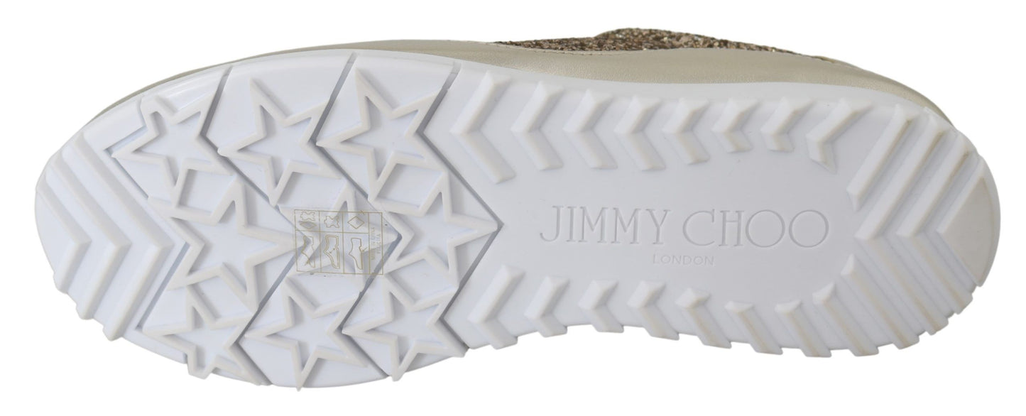 Jimmy Choo Leder-Sneaker in Antikgold mit Glitzer