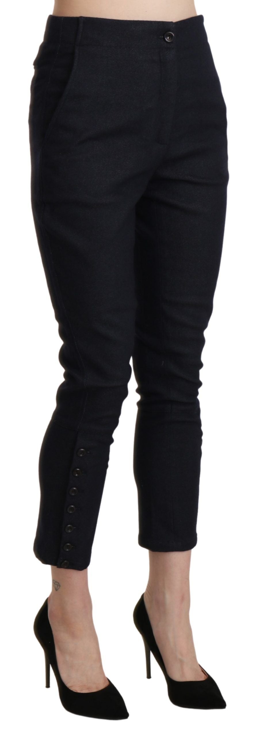 Ermanno Scervino Schwarze Caprihose aus Baumwolle mit hoher Taille