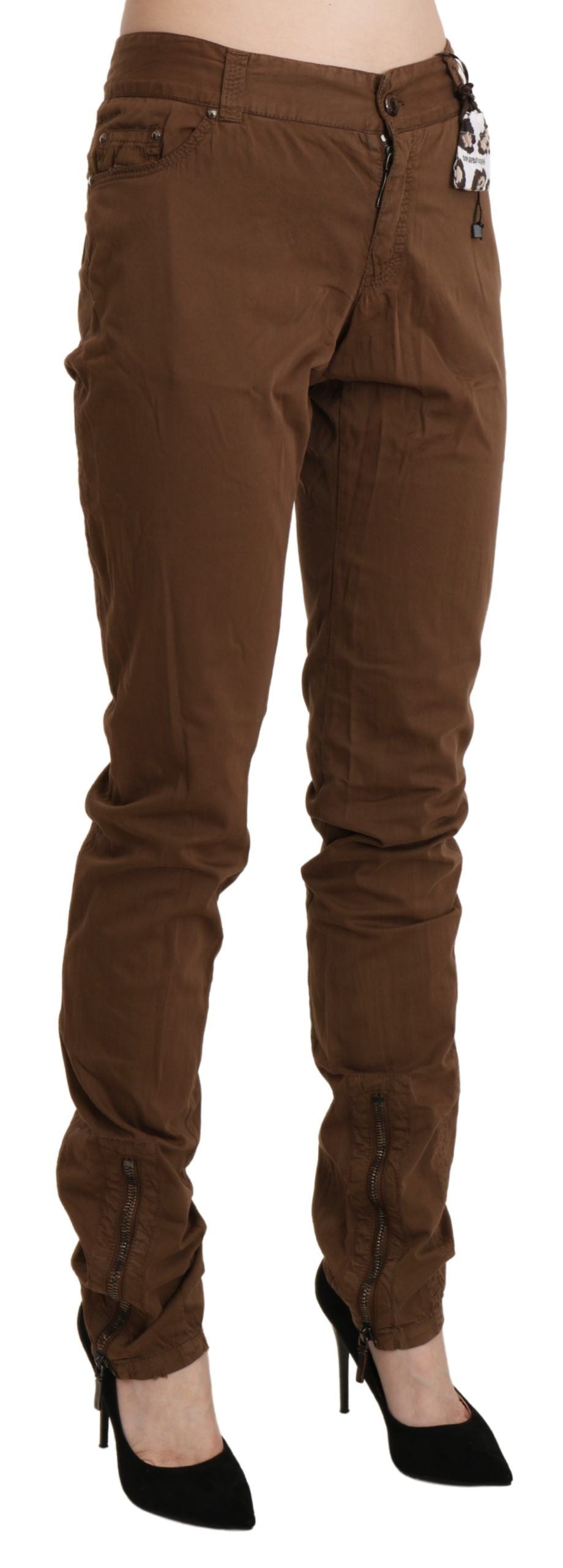 Ermanno Scervino – Braune, hoch taillierte Skinny-Hose aus Baumwolle