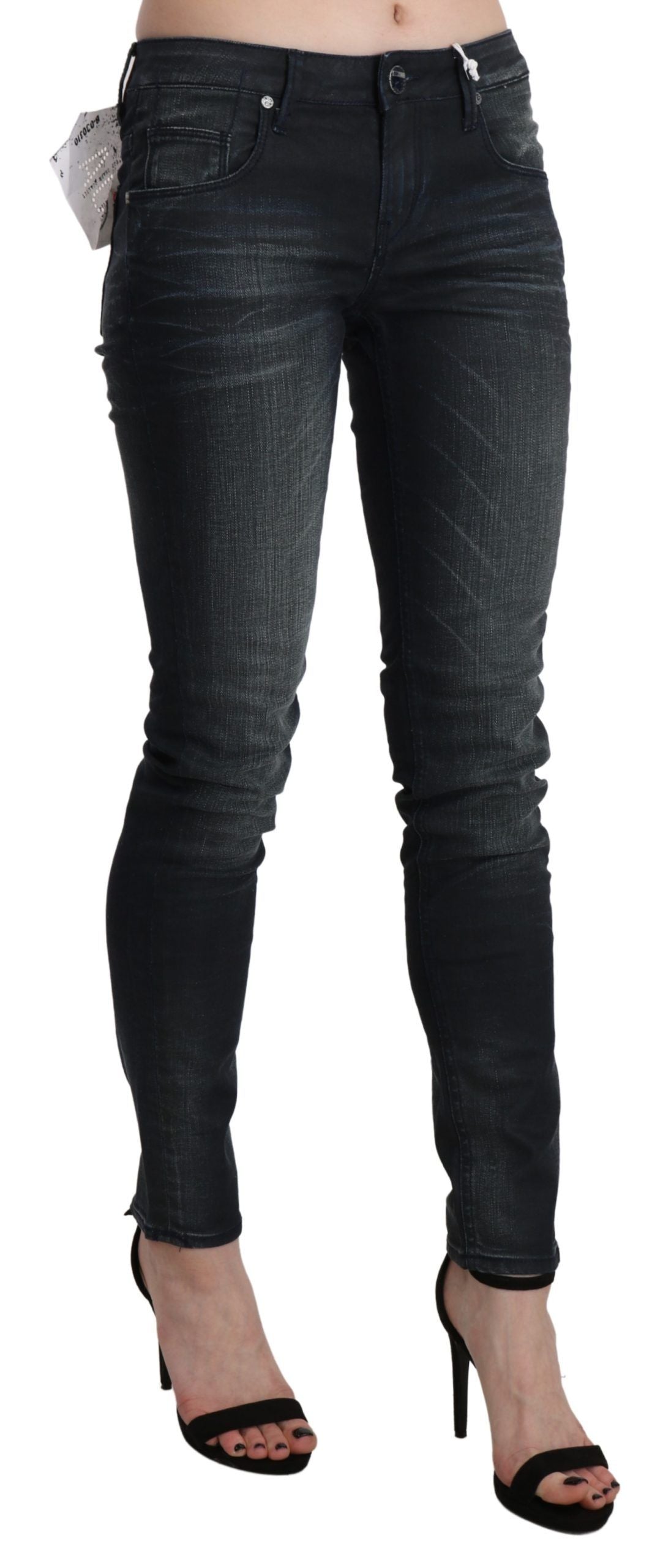 Acht – Blau verwaschene Skinny-Jeans mit niedriger Taille