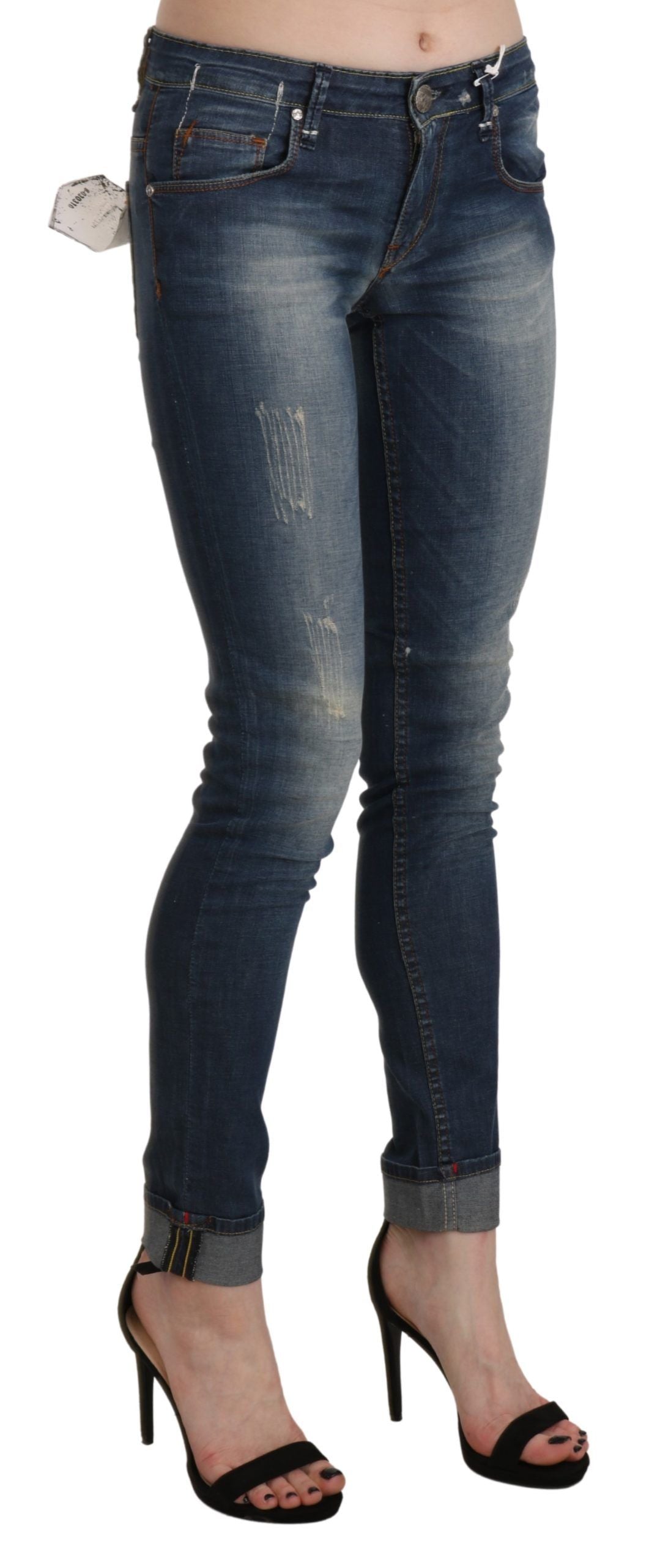 Acht – Blau verwaschene Skinny-Jeanshose mit niedriger Taille