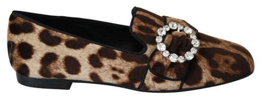 Dolce & Gabbana – Loafer mit Kristallen in Braun mit Leopardenmuster