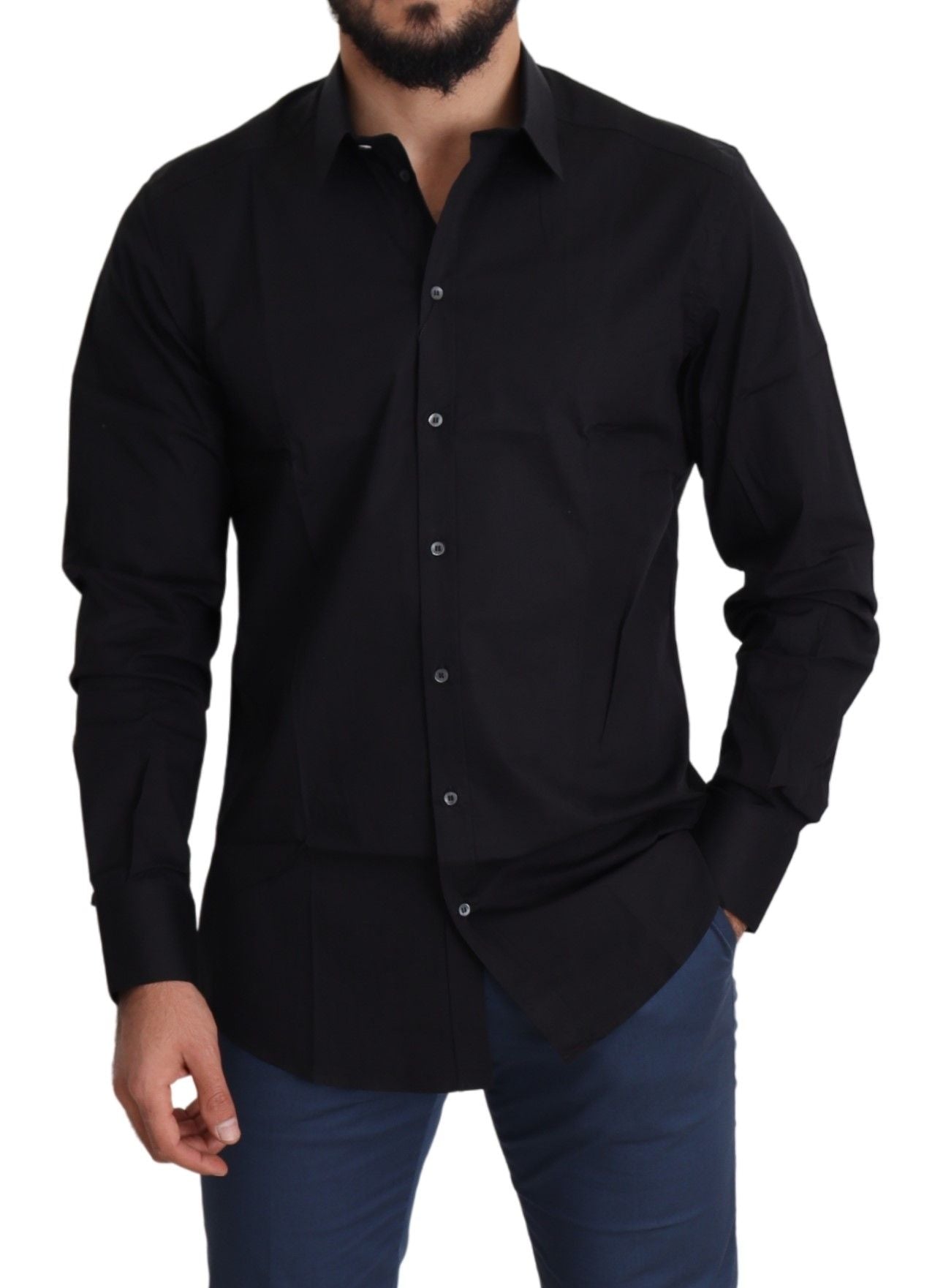 Dolce & Gabbana – Schwarzes, formelles GOLD-Hemd aus Baumwollstretch