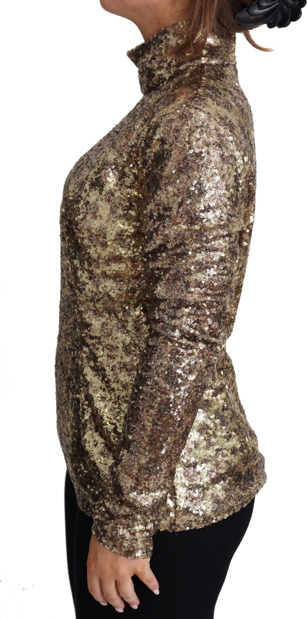 Dolce & Gabbana – Rollkragenpullover mit Pailletten in Braun mit Leopardenmuster