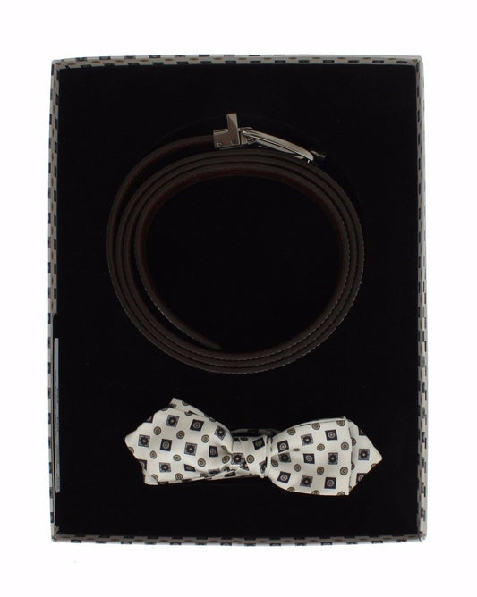 Dolce & Gabbana Herrengürtel aus weißer Seide mit Fliege und Leder in Geschenkbox