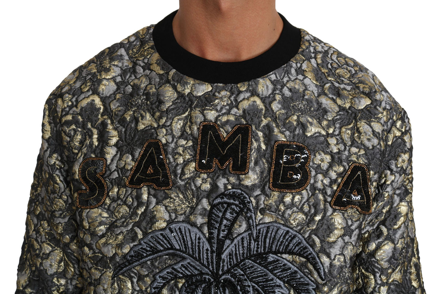 Dolce & Gabbana Mehrfarbiger SAMBA Jacquard-Pullover mit Palmenmotiv