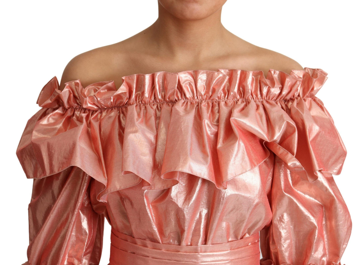 Dolce & Gabbana Rosa Rüschenkleid Seidenbaumwollkleid