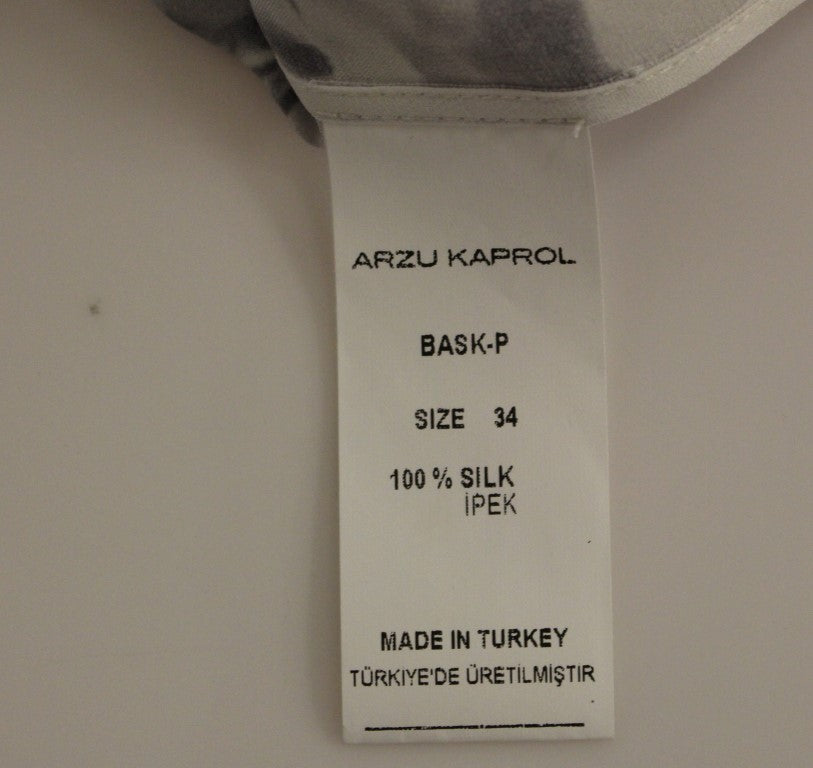 Arzu Kaprol Grau Blau Seide Ärmelloses Top Hemd Bluse