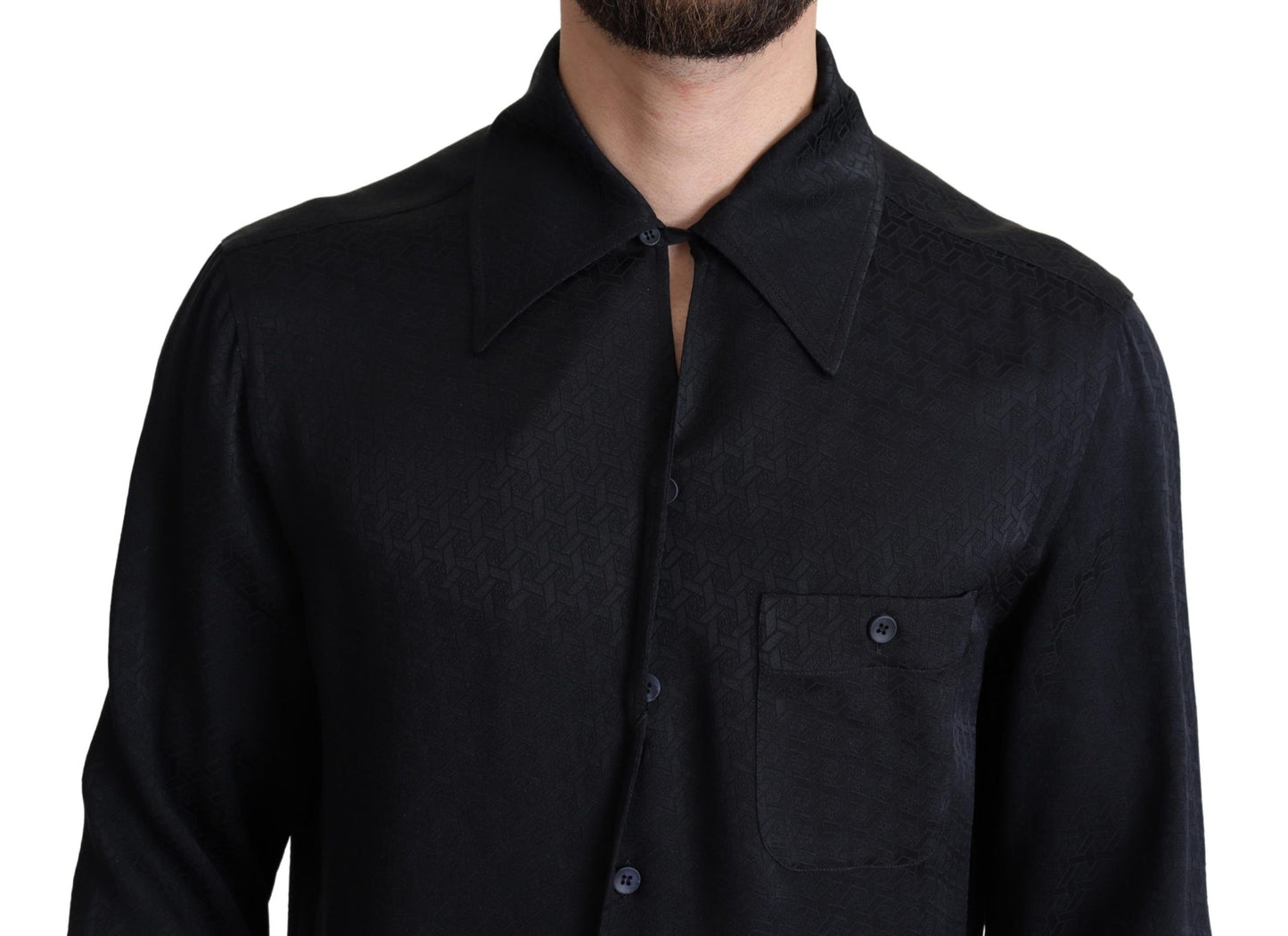 Dolce & Gabbana – Lässiges Button-Down-Hemd aus schwarzer Jacquard-Seide