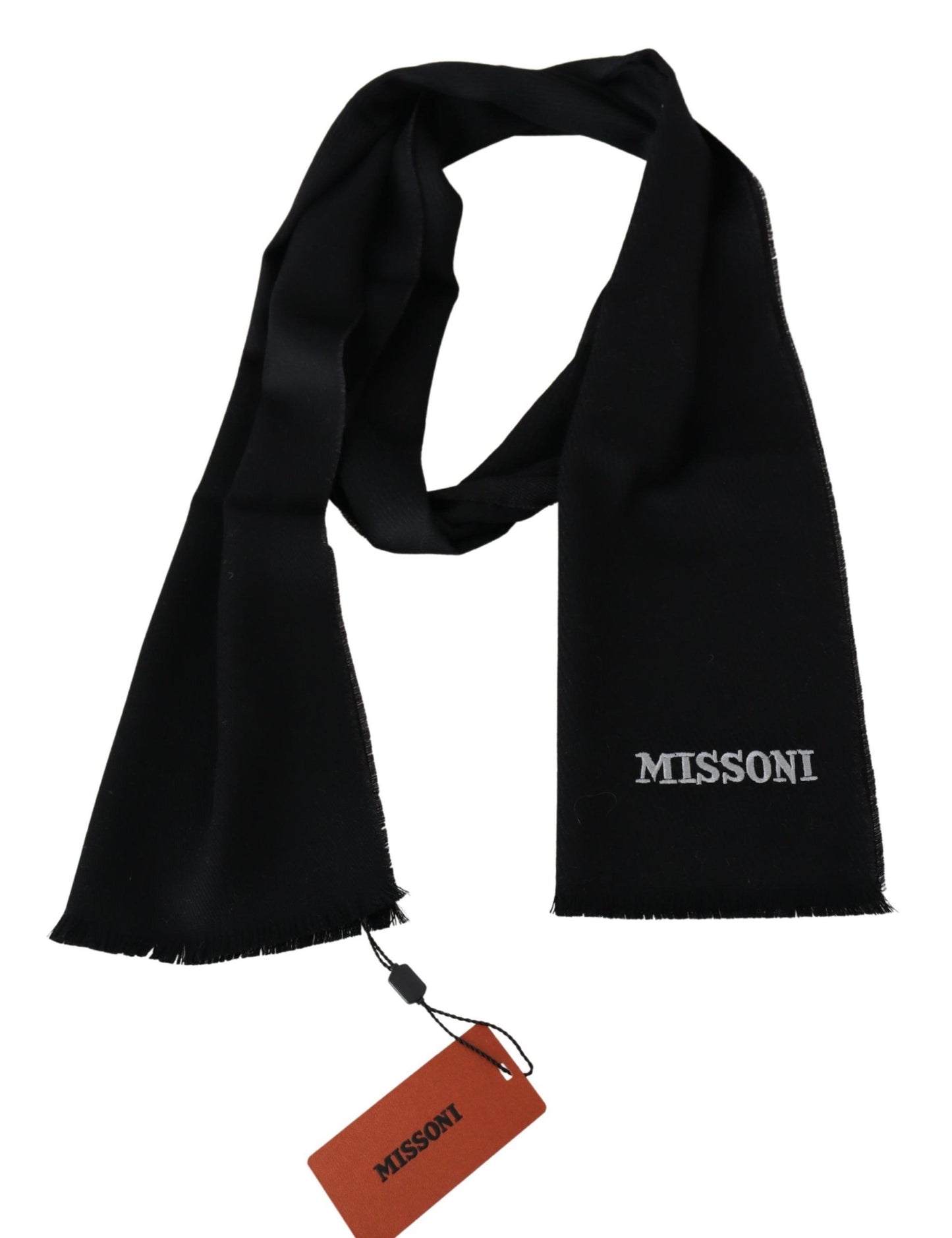Missoni – Schwarzer Unisex-Halswickelschal aus 100 % Wolle mit Fransen und Logo