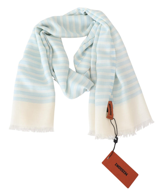 Missoni Blau-weiß gefütterter Unisex-Wickelschal aus Kaschmir