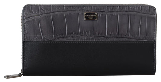 Dolce & Gabbana – Schwarze Continental-Clutch aus Leder mit Rundum-Reißverschluss