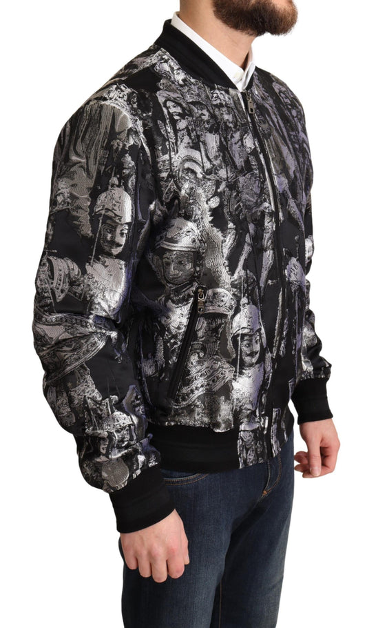 Dolce & Gabbana – Bomberjacke mit Puppi-Motiv in Schwarz und Silber