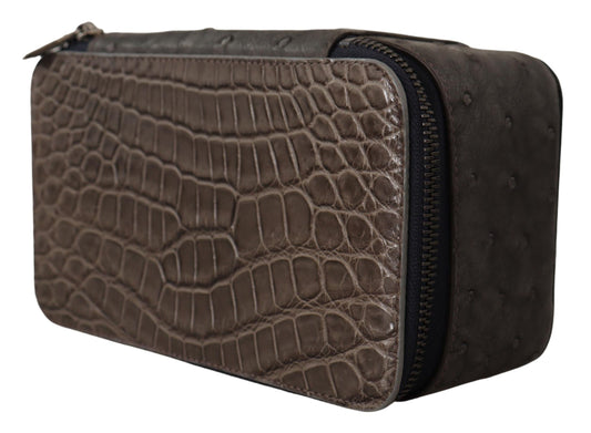 Dolce & Gabbana Kosmetiktasche aus grauem Leder, Kulturbeutel, Rasiertasche