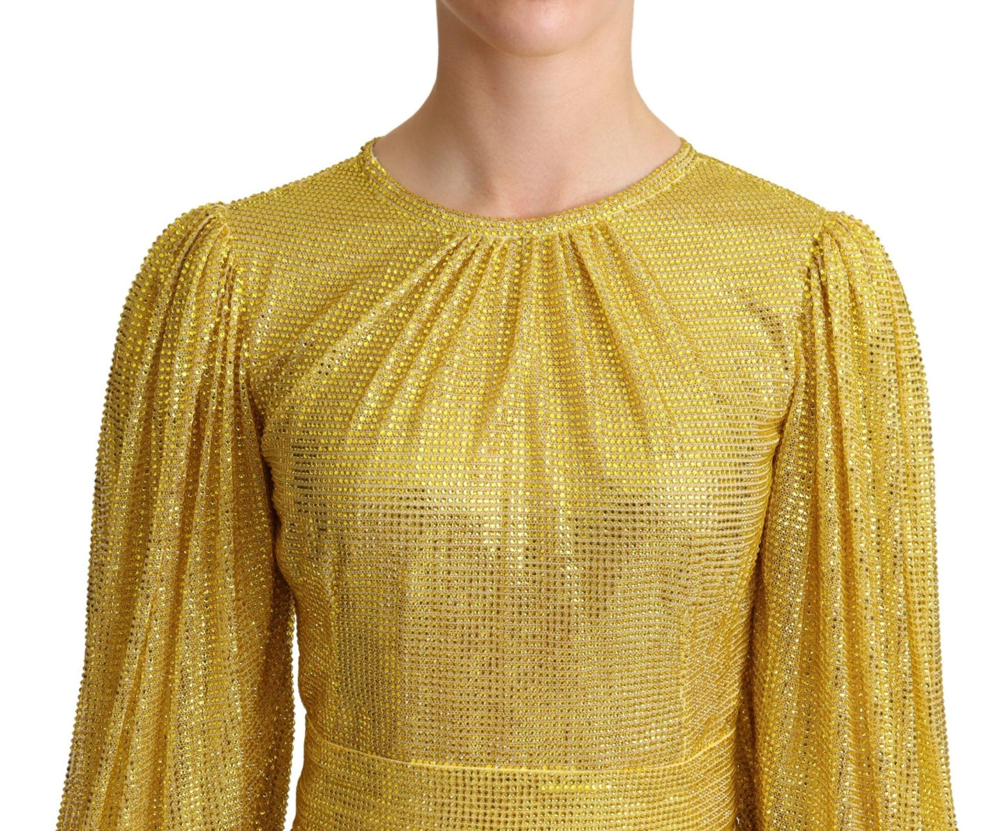 Dolce & Gabbana – Gelbes, plissiertes Maxikleid aus Kristallnetz