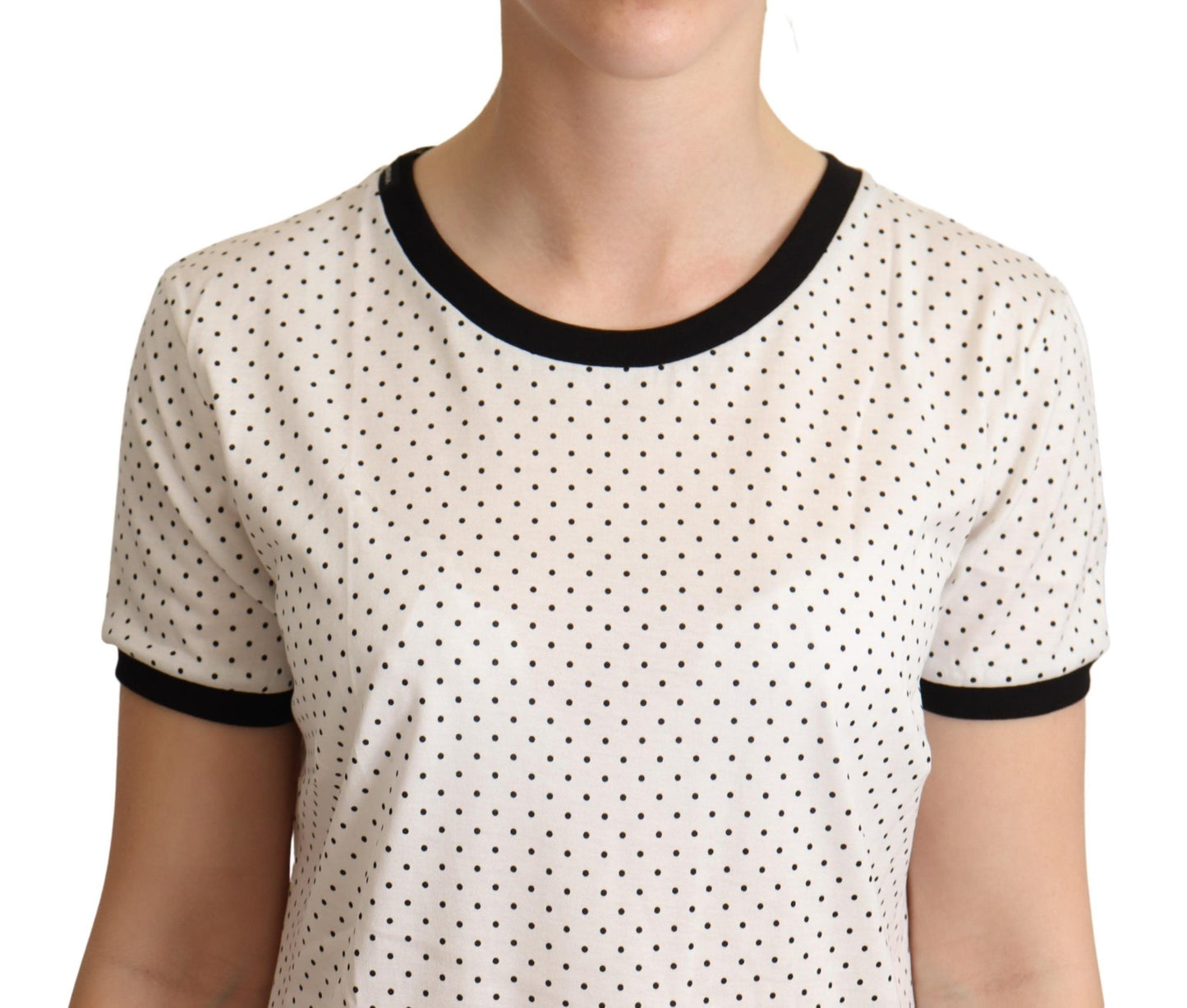 Dolce & Gabbana Weißes gepunktetes Baumwoll-T-Shirt mit Rundhalsausschnitt