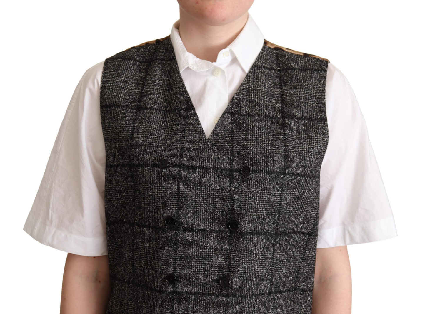 Dolce & Gabbana Weste aus grauer Wolle mit Leopardenmuster