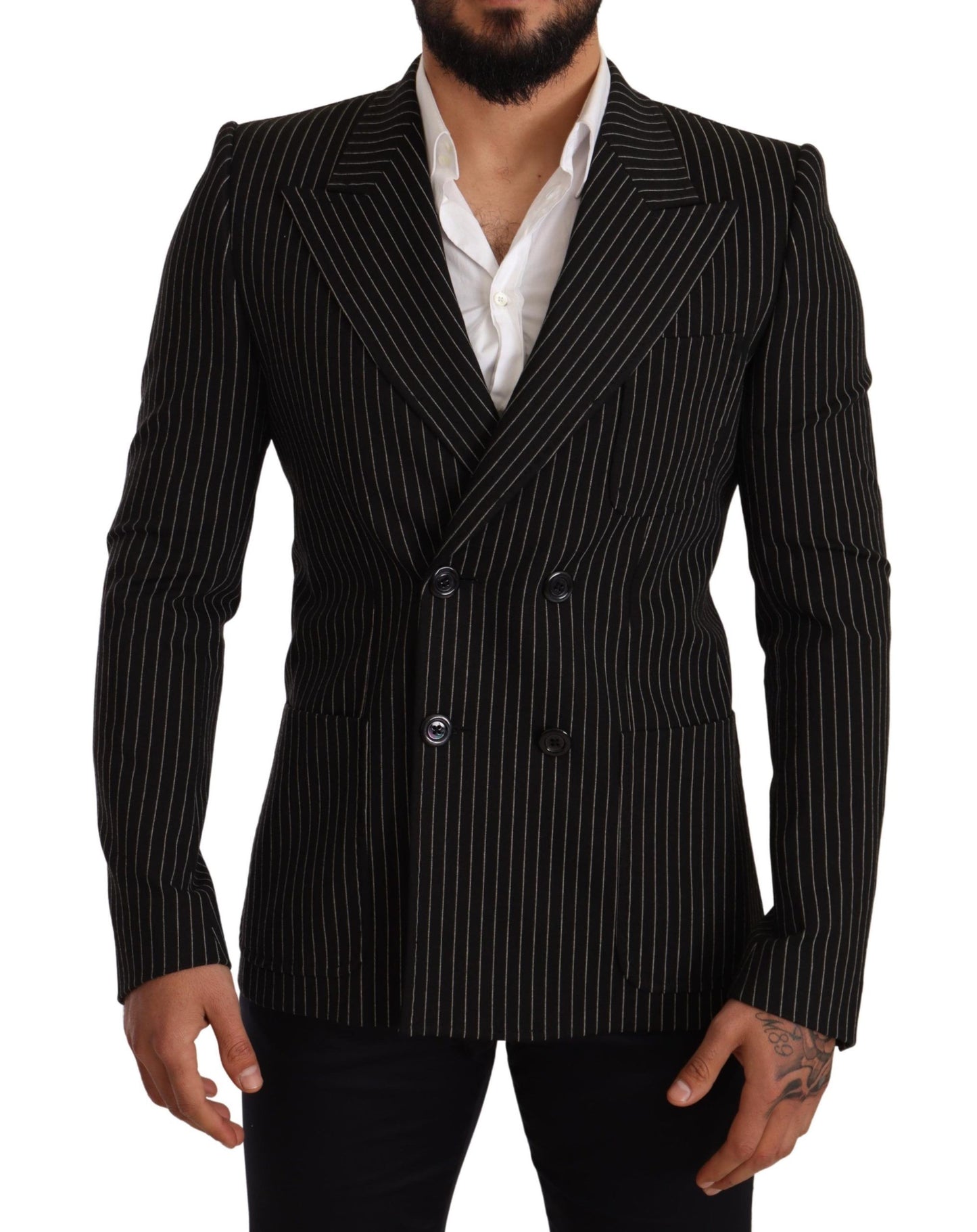 Dolce & Gabbana – Schwarz-weiß gestreifter Slim-Fit-Mantelblazer
