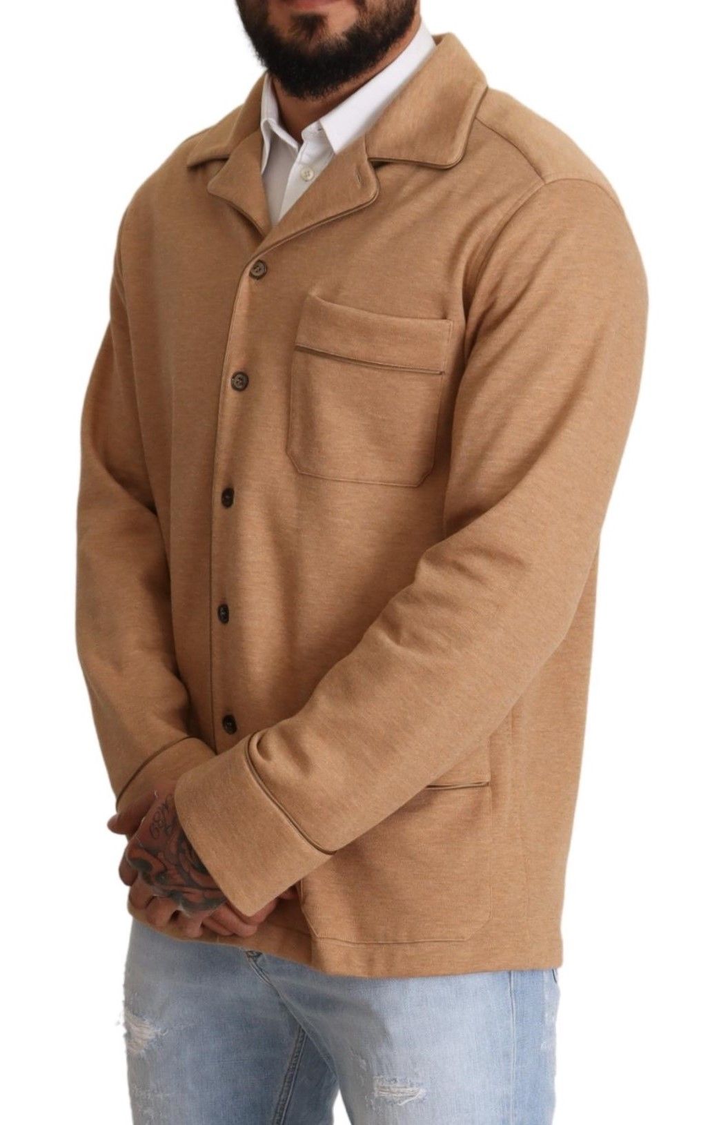 Dolce & Gabbana – Braune Manteljacke aus Baumwolle mit Knopfkragen