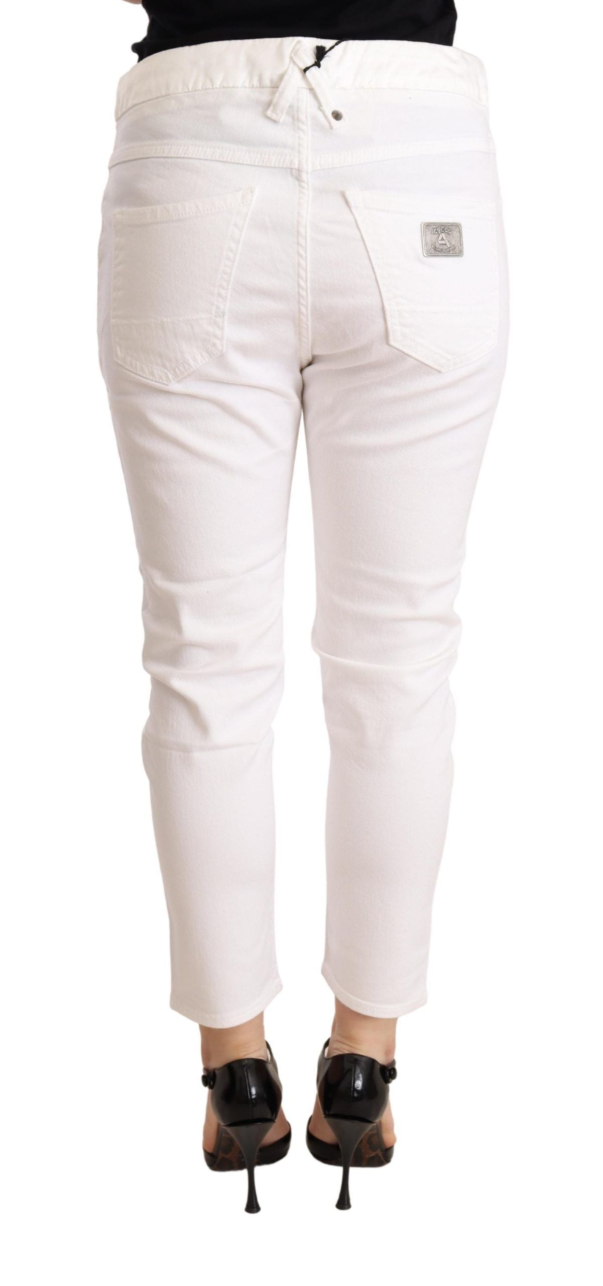CYCLE – Enge, mittelhohe Stretch-Baumwollhose in Slim Fit, Weiß