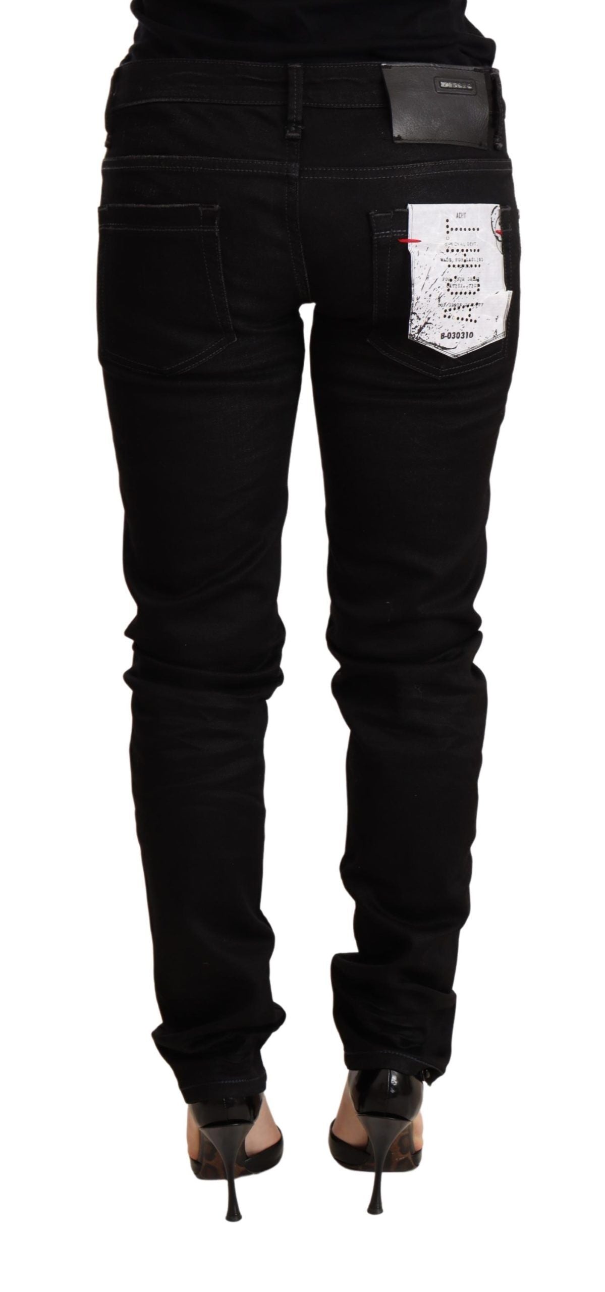 Acht – Schwarze Skinny-Jeans aus Baumwolle mit niedriger Taille