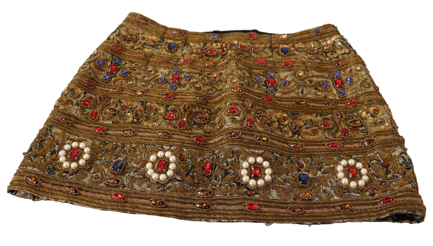 Dolce & Gabbana – Hochtaillierter Jacquardrock mit goldenen Kristallen