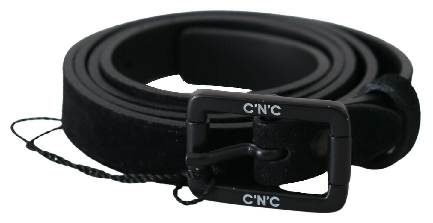 Costume National Black Leather Velvet Square Buckle Waist