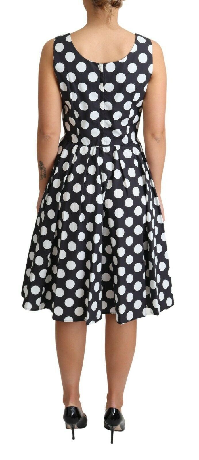 Dolce & Gabbana Schwarzes A-Linien-Kleid aus gepunkteter Baumwolle