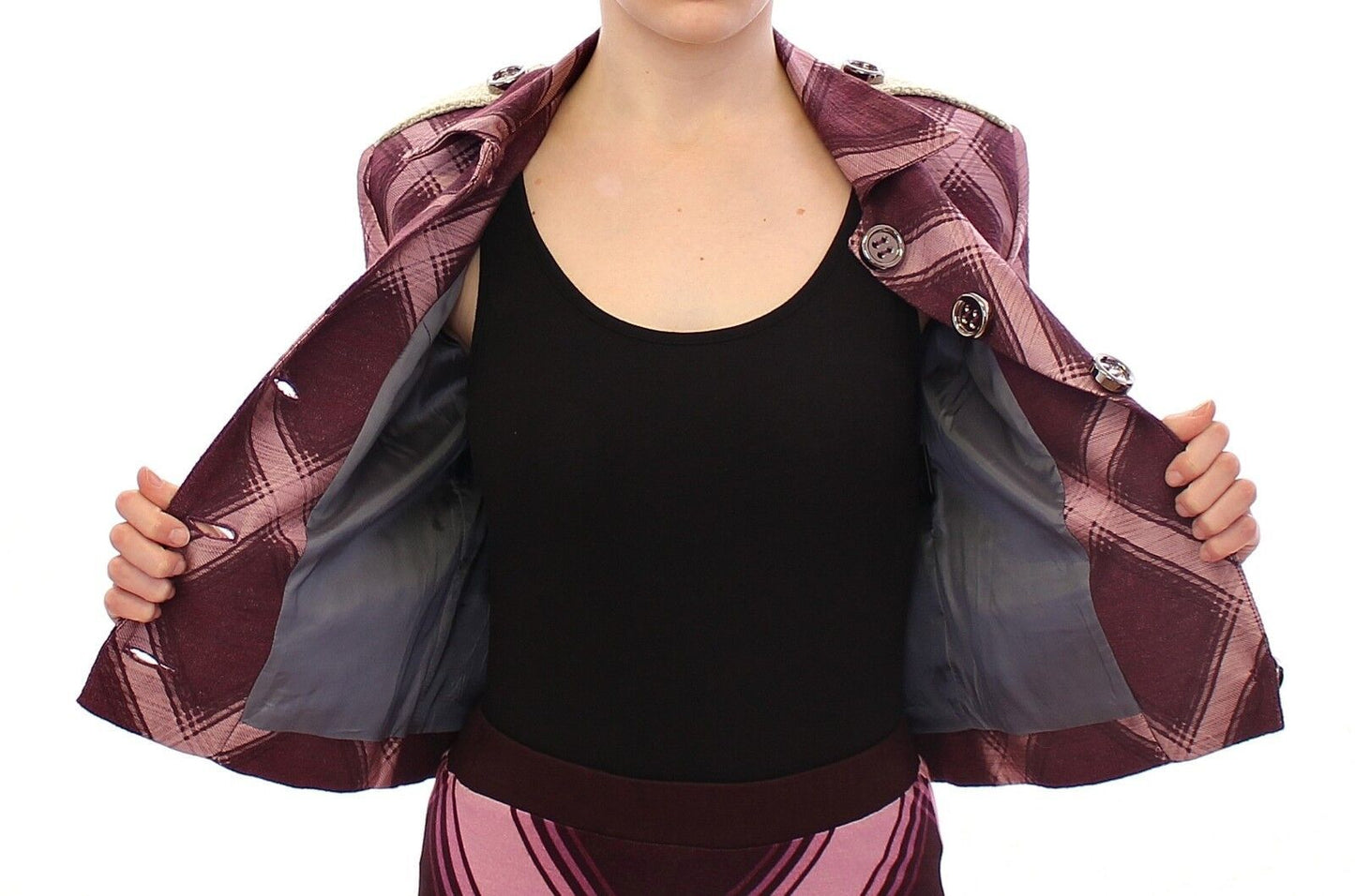 House of Holland – Karierter Trenchcoat, Blazer, lila Jacke