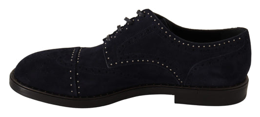 Dolce & Gabbana – Derby-Schuhe aus blauem Wildleder mit Nieten