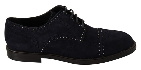 Dolce & Gabbana – Derby-Schuhe aus blauem Wildleder mit Nieten