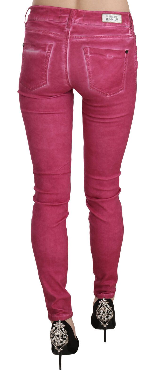 PLEIN SUD Pinke Samt-Skinny-Hose mit mittelhohem Bund