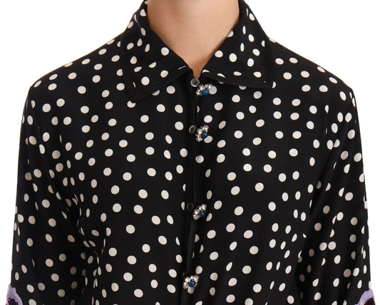 Dolce & Gabbana – Schwarz-weißes Kleid mit Kristall-Pailletten und Blumenmuster