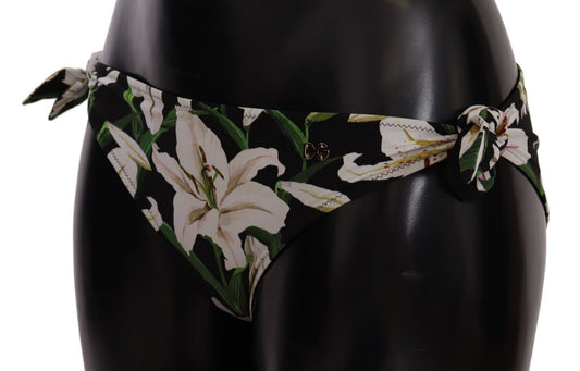 Dolce & Gabbana Bikinihose mit schwarzem Lilien-Print, Badeanzug, Bademode
