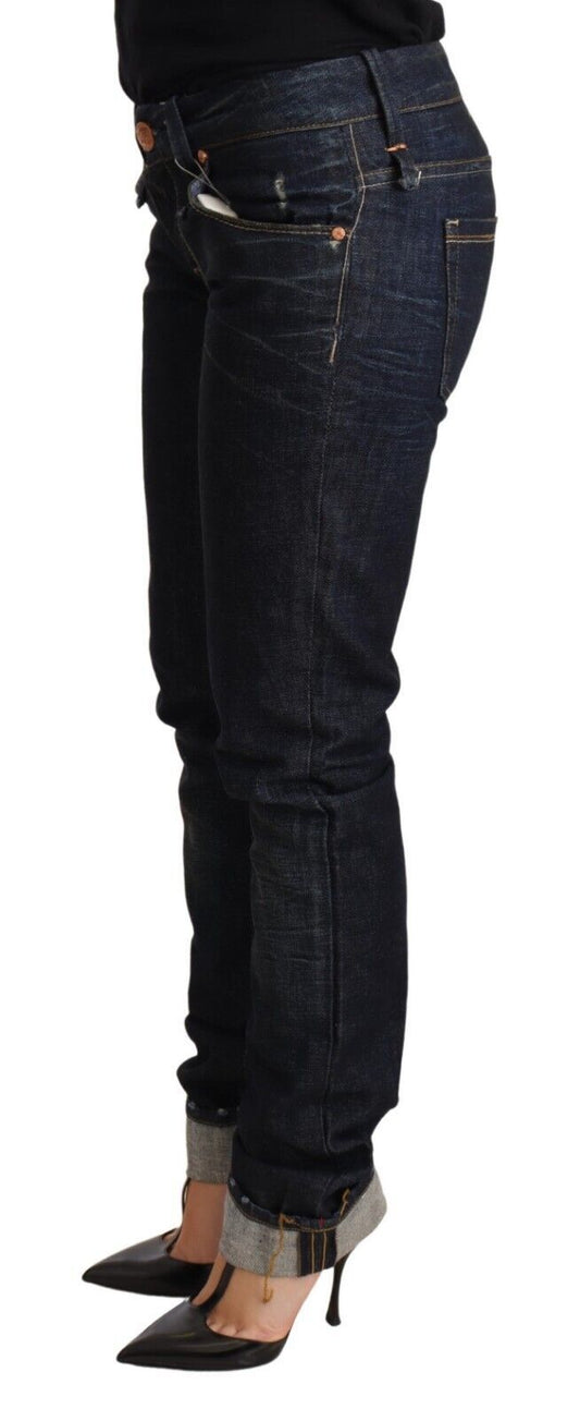 Acht Dunkelblaue Jeanshose aus Baumwolle mit umgeschlagenem Saum für Damen