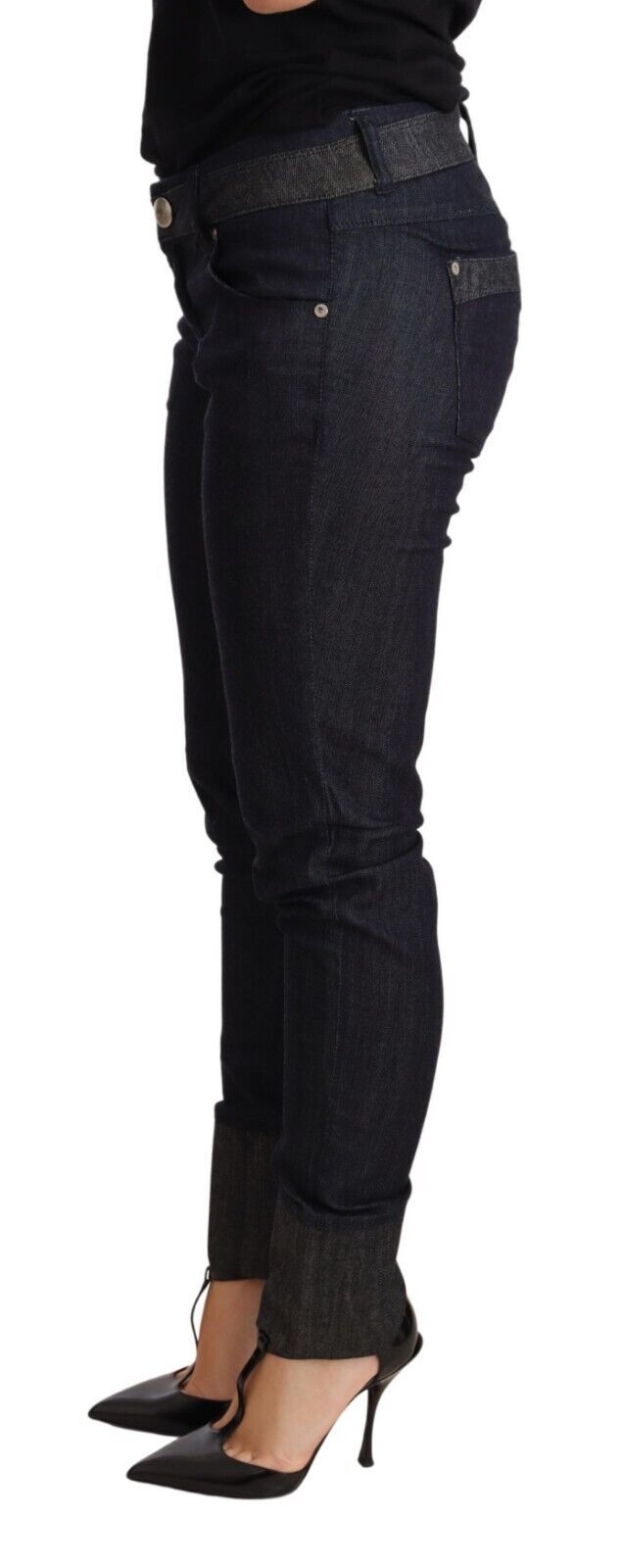 Ermanno Scervino – Blaue Skinny-Jeans aus Baumwolldenim mit umgeschlagenem Saum