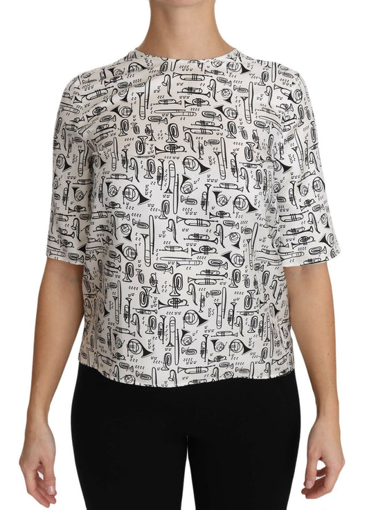 Dolce & Gabbana – Weiße Bluse mit Musikinstrumenten-Print