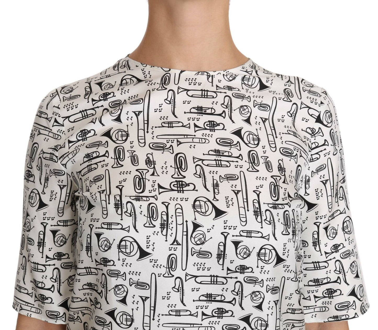 Dolce & Gabbana – Weiße Bluse mit Musikinstrumenten-Print