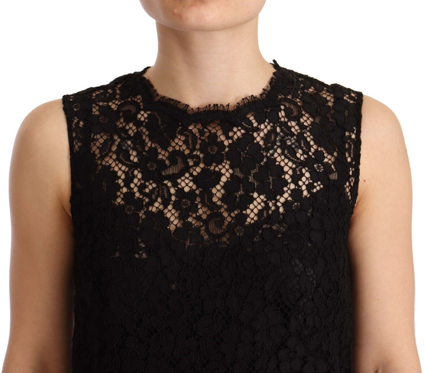 Dolce & Gabbana – Schwarzes, ärmelloses Minikleid aus floraler Spitze