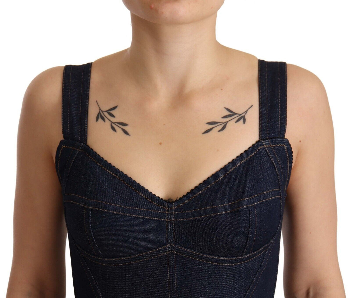 Dolce & Gabbana Dunkelblaues Midi-Etuikleid aus Baumwoll-Denim