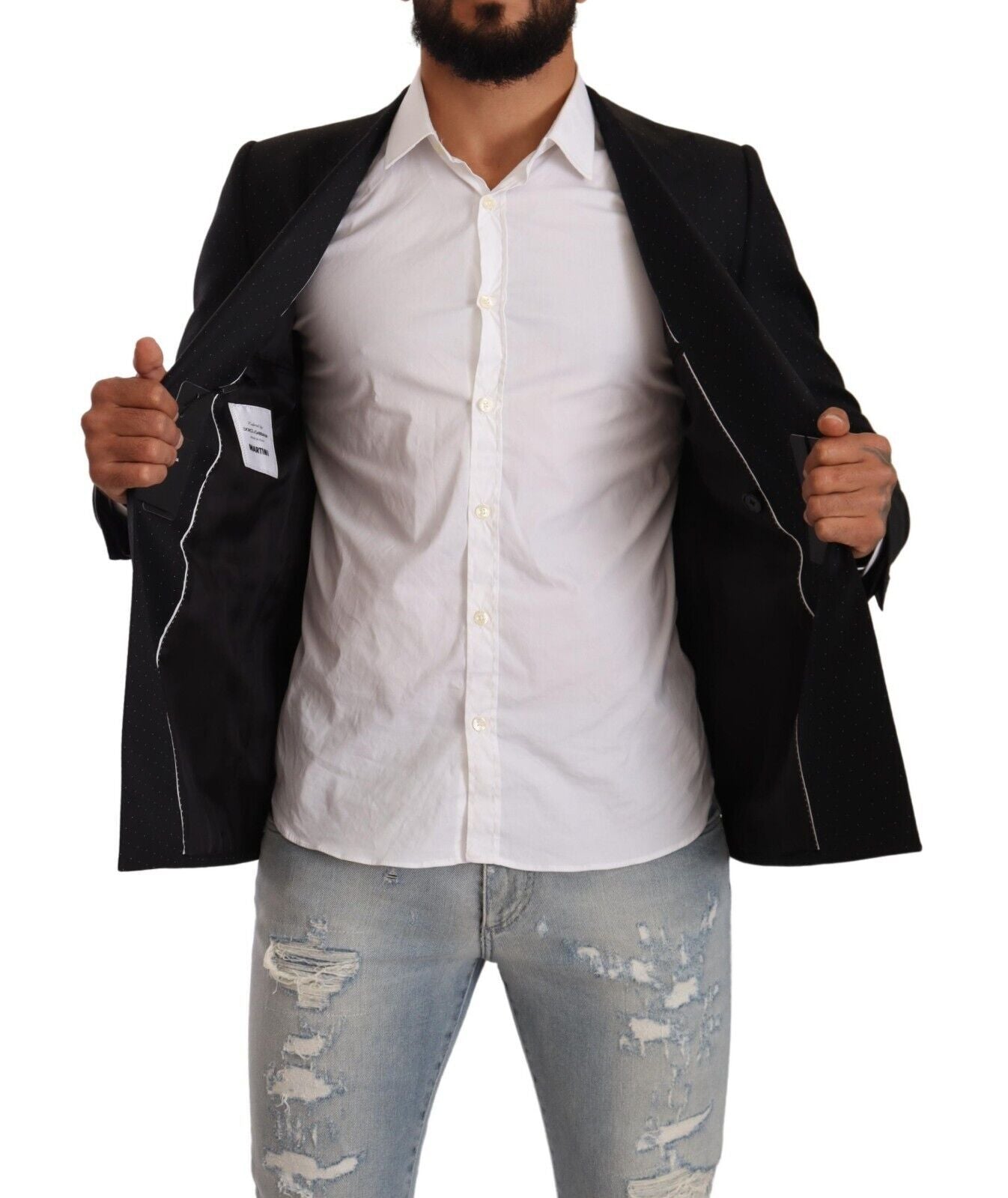 Dolce & Gabbana – Schwarz gepunktete, zweireihige MARTINI-Jacke