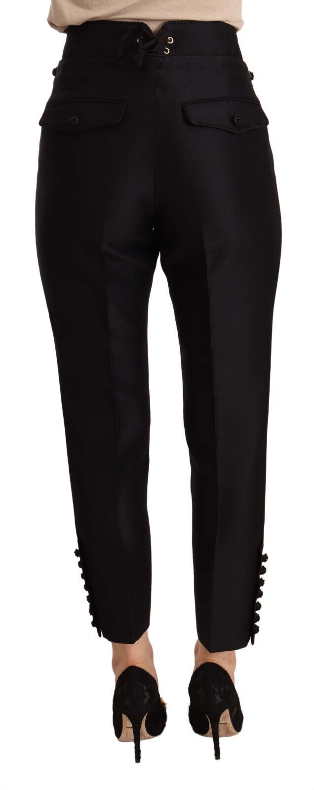 Dsquared² – Schwarze, verkürzte Hose mit hoher Taille und Knopfverzierung