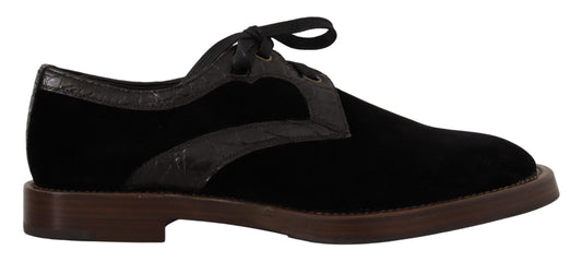 Dolce & Gabbana – Schwarze Samtschuhe aus exotischem Leder