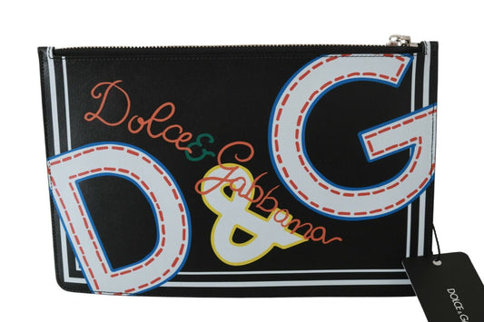 Dolce & Gabbana Schwarzes Herren-Geldbörse mit Reißverschluss und DG-Print, Leder