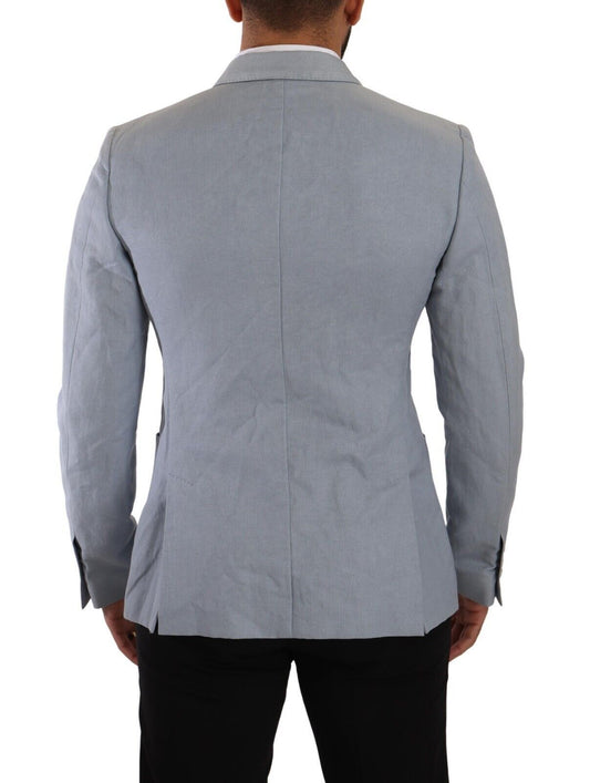 Dolce & Gabbana Blue Cotton Linen Slim Fit Jacket Coat Blazer